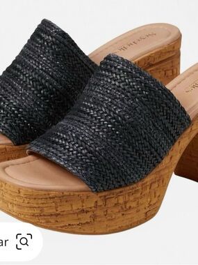 Seychelles Black Woven Cork Platform Slides